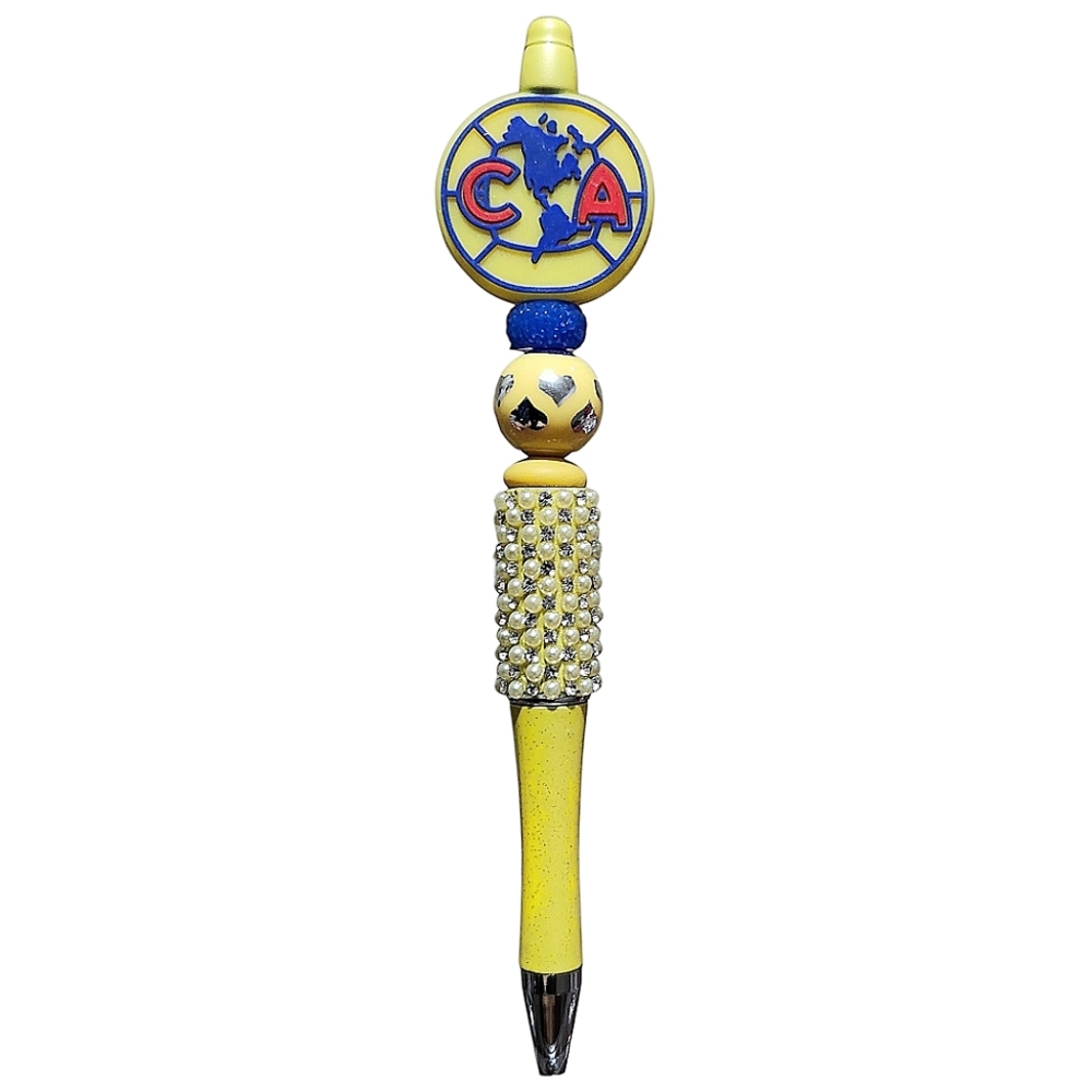 Club America Soccer Team Custom Beaded Ballpoint Twist Pen Blue Yellow